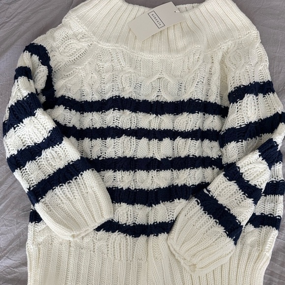 ninexis Sweaters - Blue and White Sweater with Nautical Stripes
